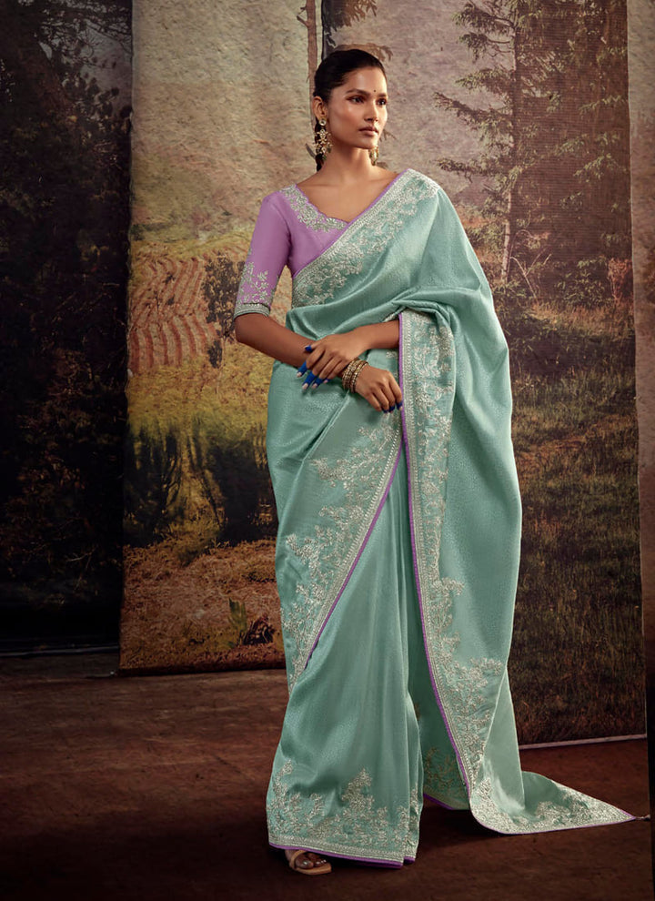 lassya fashion's Turquoise Blue Color Elegant Designer Silk Saree with Intricate Work