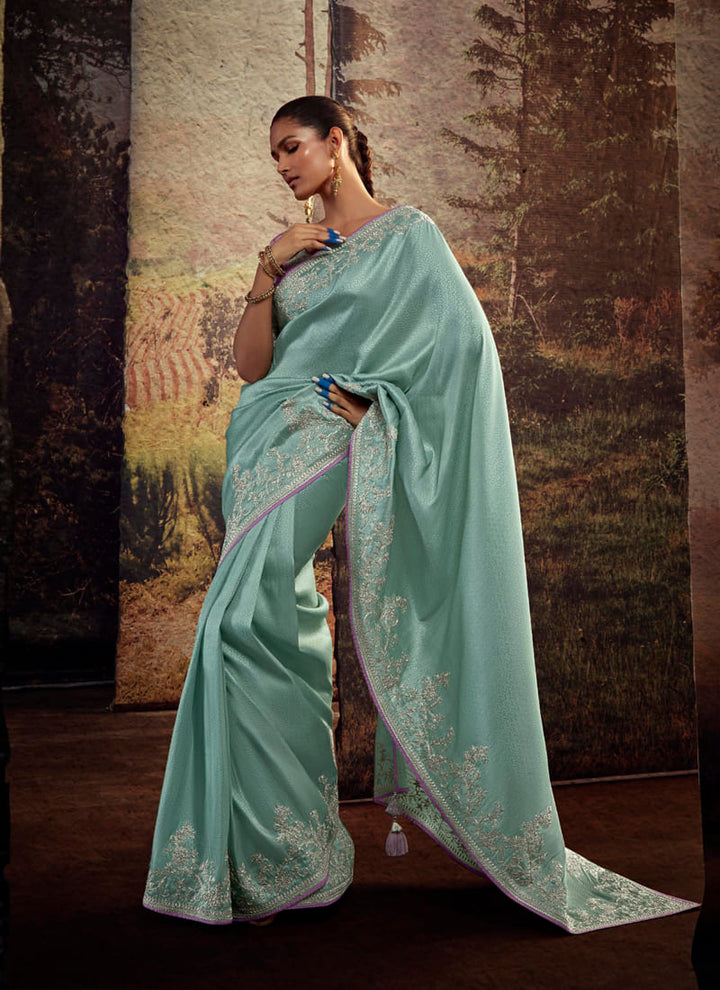 lassya fashion's Turquoise Blue Color Elegant Designer Silk Saree with Intricate Work