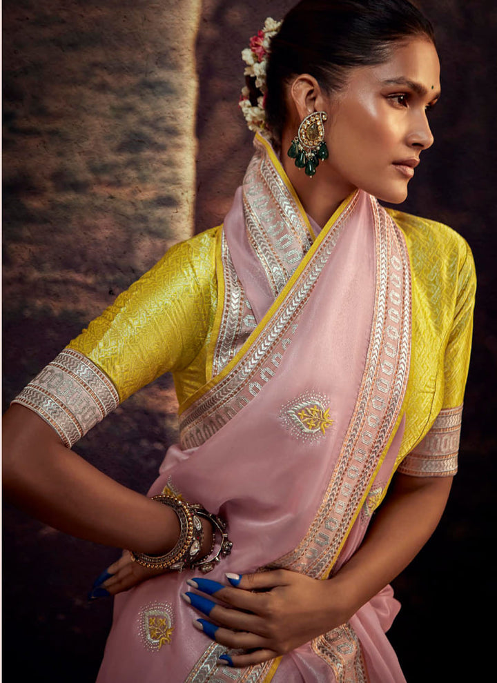lassya fashion's Baby Pink Color Elegant Designer Silk Saree with Intricate Work