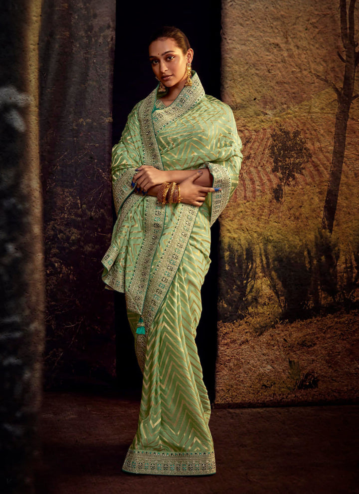 lassya fashion's Mint Green Color Elegant Designer Silk Saree with Intricate Work