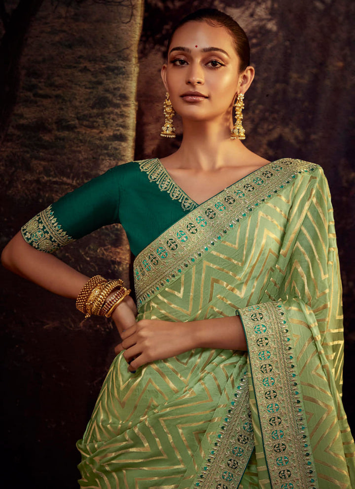 lassya fashion's Mint Green Color Elegant Designer Silk Saree with Intricate Work