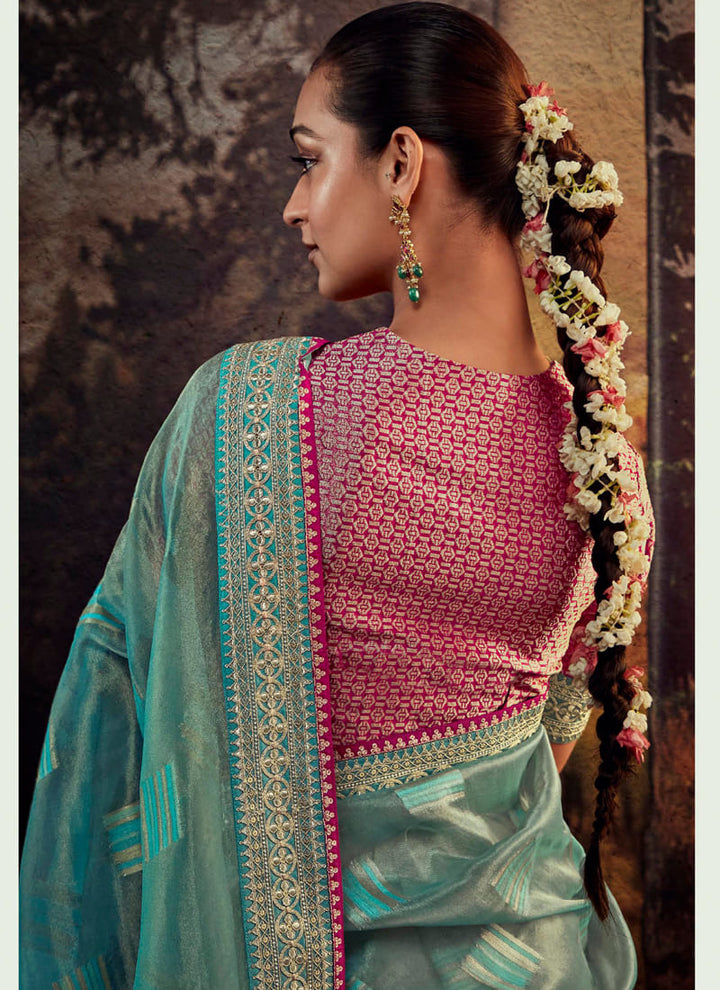lassya fashion's Seafoam Green Color Elegant Designer Silk Saree with Intricate Work