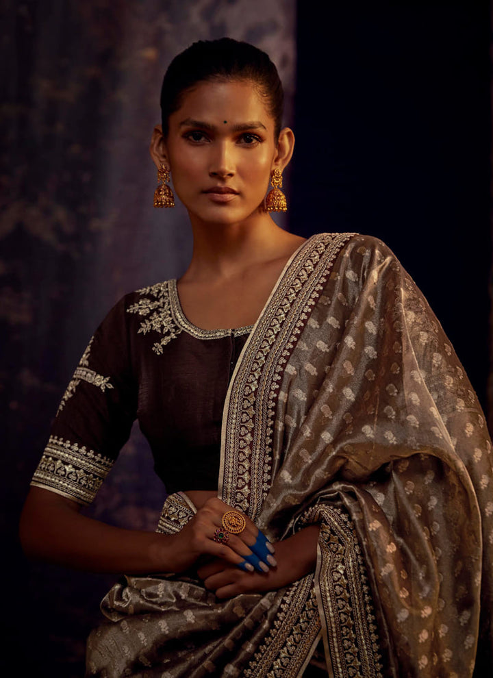 lassya fashion's Coffee Brown Color Elegant Designer Silk Saree with Intricate Work