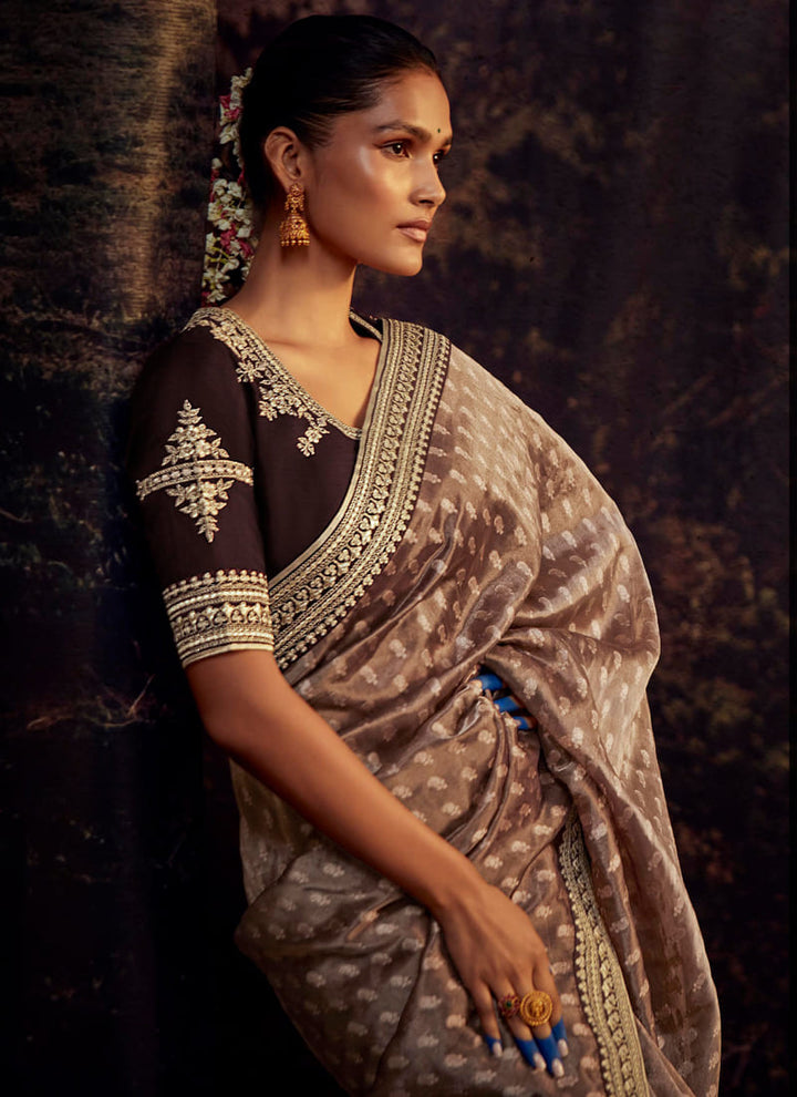 lassya fashion's Coffee Brown Color Elegant Designer Silk Saree with Intricate Work