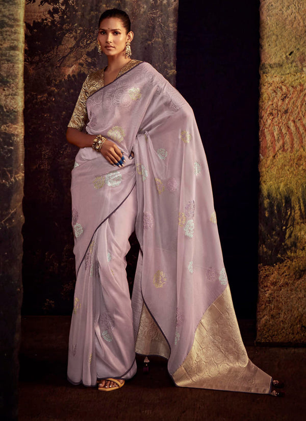 lassya fashion's Mauve Pink Color Elegant Designer Silk Saree with Intricate Work