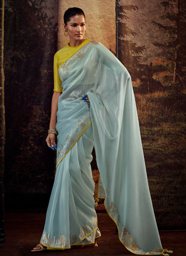 lassya fashion's Dusty Blue Color Elegant Designer Silk Saree with Intricate Work
