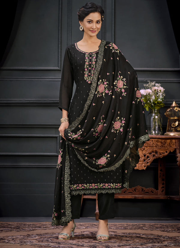 lassya fashion's Black Color Exclusive Georgette Embroidered Party Wear Salwar Suits