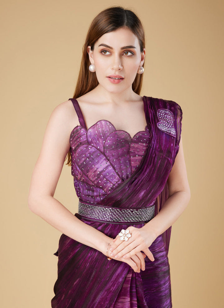 Dark Lavender Designer Organza Saree with Embroidered Blouse