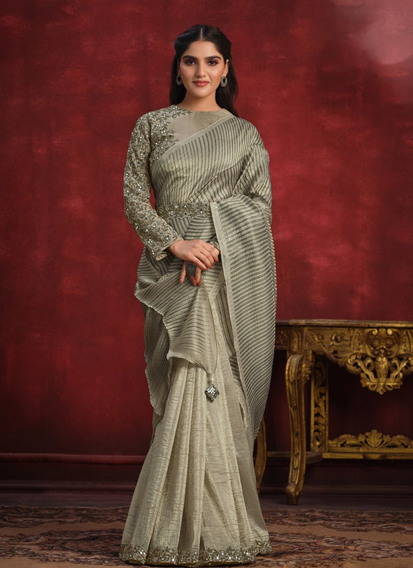 Lassya Fashion Organza Silk Saree with Sequins Work And Banarasi Silk Blouse