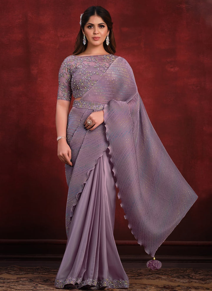 Lassya Fashion Lavender Organza and Satin Silk Saree with Crape Satin Silk Blouse