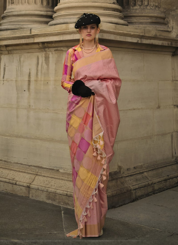 Lassya Fashion Pink Handwoven Soft Silk Wedding Saree with a Matching Blouse