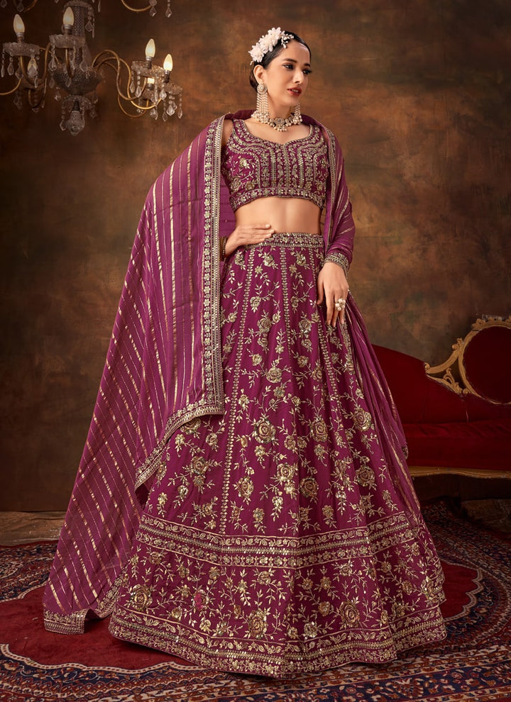 Lassya Fashion Raspberry Purple Pure Gergette Wedding Lehenga Set