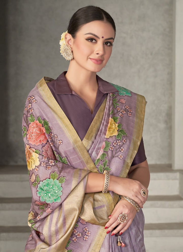 Lassya Fashion Bazaar Floral Sequin Embroidered Festive Silk Saree