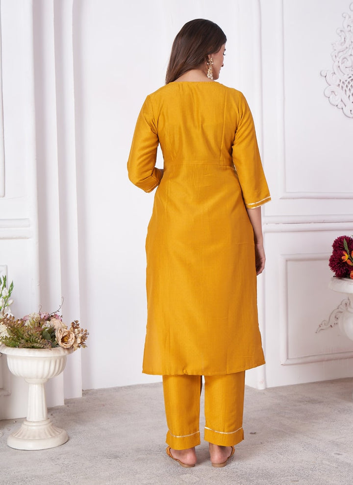 Lassya Fashion Yellow Vertical Silk Salwar Suit with Heavy Sequence Embroidery