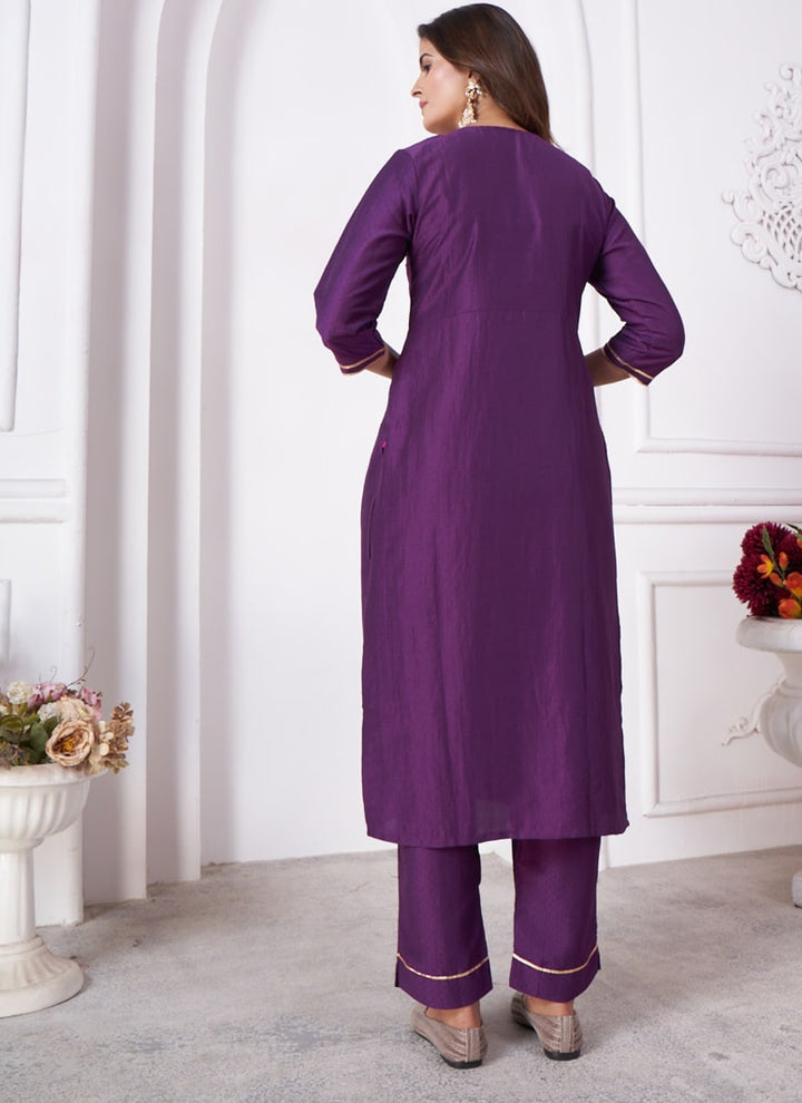 Lassya Fashion Violet Vertical Silk Salwar Suit with Heavy Sequence Embroidery