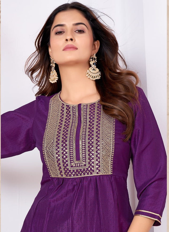 Lassya Fashion Violet Vertical Silk Salwar Suit with Heavy Sequence Embroidery