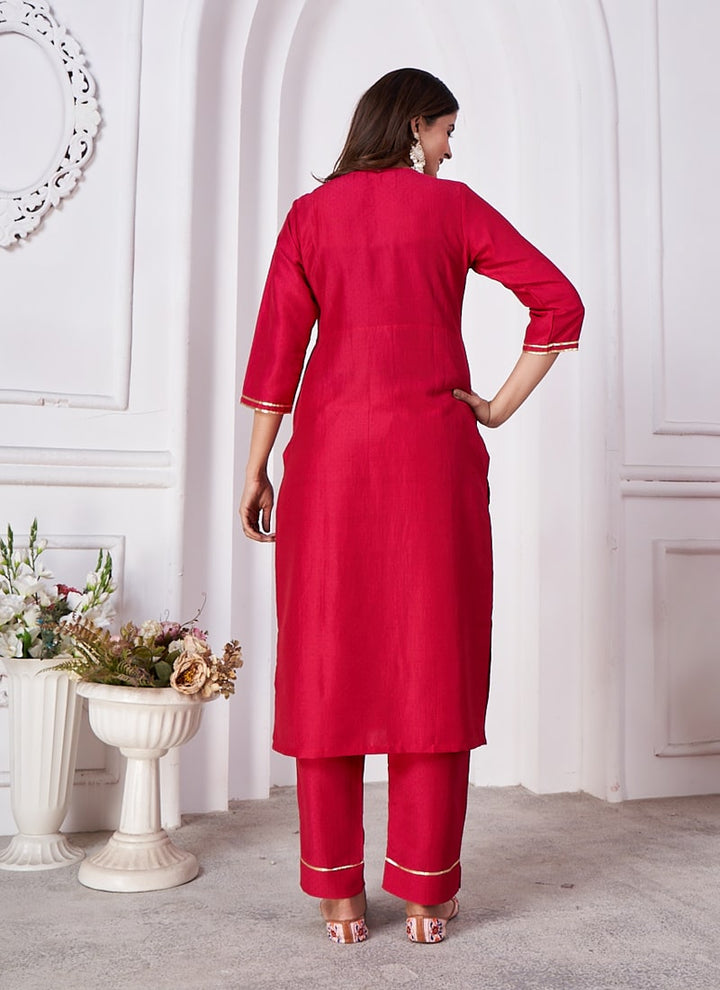 Lassya Fashion Ruby Red Vertical Silk Salwar Suit with Heavy Sequence Embroidery