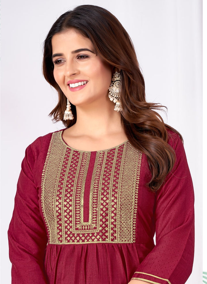 Lassya Fashion Ruby Red Vertical Silk Salwar Suit with Heavy Sequence Embroidery