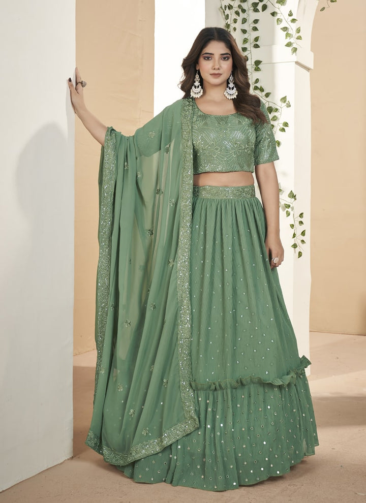 Lassya Fashion Artichoke Green Thread and Sequins Embroidered Designer Lehenga Set