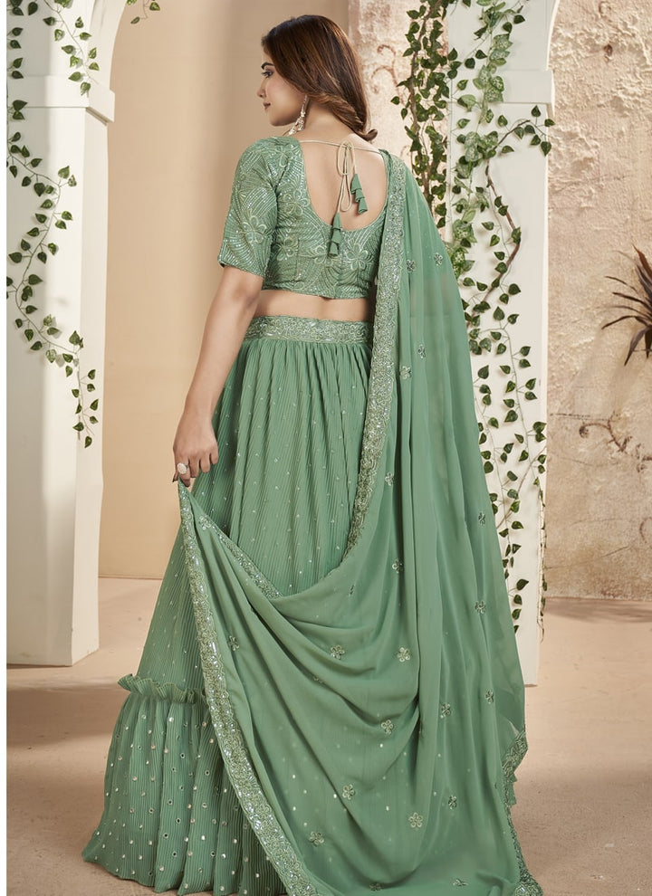 Lassya Fashion Artichoke Green Thread and Sequins Embroidered Designer Lehenga Set