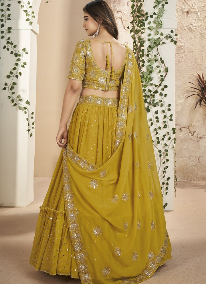 Lassya Fashion Mustard Yellow Thread and Sequins Embroidered Designer Lehenga Set