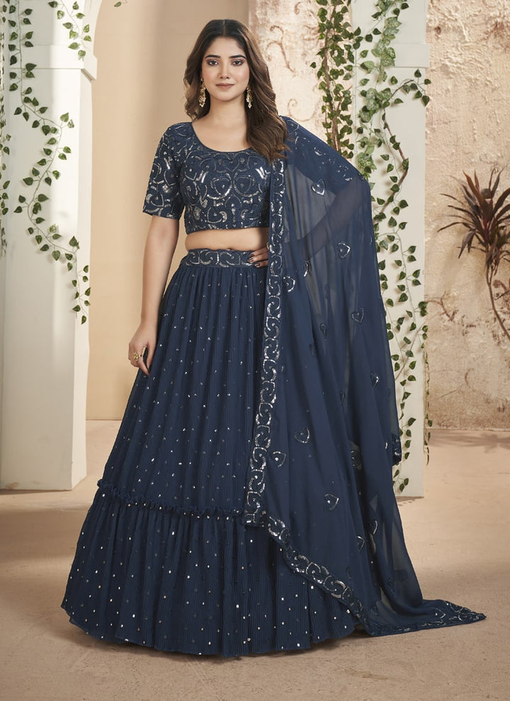 Lassya Fashion Navy Blue Thread and Sequins Embroidered Designer Lehenga Set