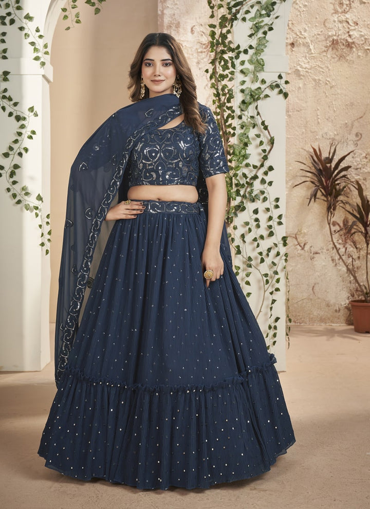 Lassya Fashion Navy Blue Thread and Sequins Embroidered Designer Lehenga Set