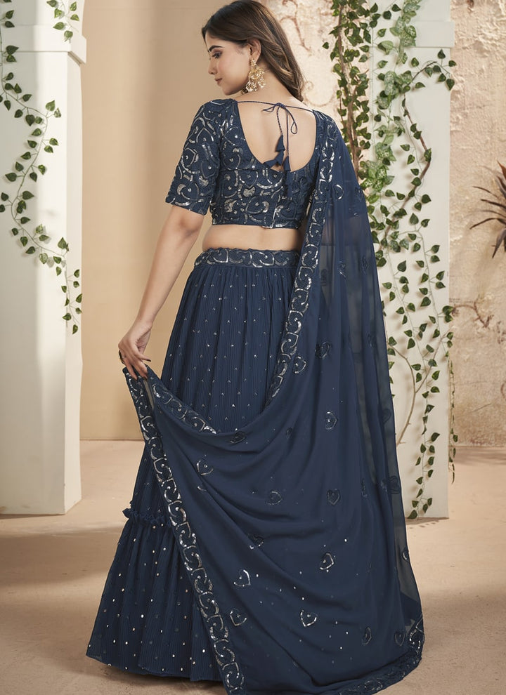 Lassya Fashion Navy Blue Thread and Sequins Embroidered Designer Lehenga Set