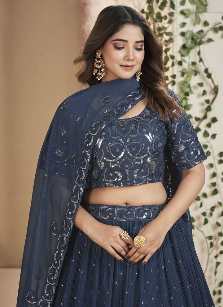 Lassya Fashion Navy Blue Thread and Sequins Embroidered Designer Lehenga Set