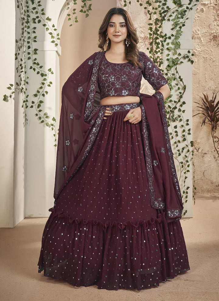 Lassya Fashion Maroon Thread and Sequins Embroidered Designer Lehenga Set