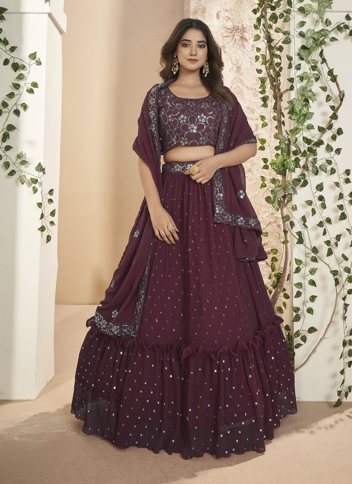 Lassya Fashion Maroon Thread and Sequins Embroidered Designer Lehenga Set