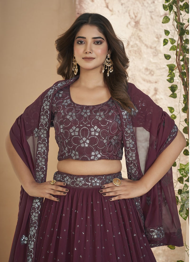 Lassya Fashion Maroon Thread and Sequins Embroidered Designer Lehenga Set