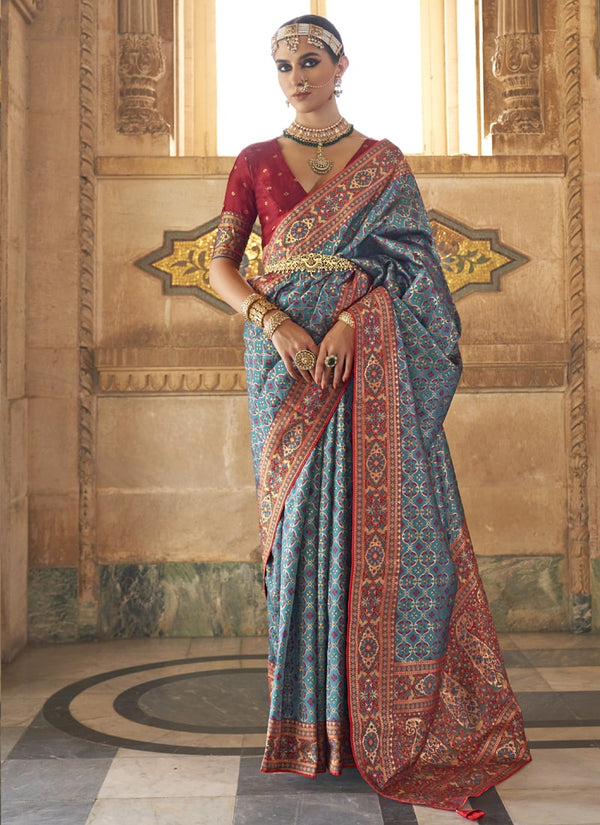 Dark Grey Banarasi Design Silk Saree with Jacquard Weaving