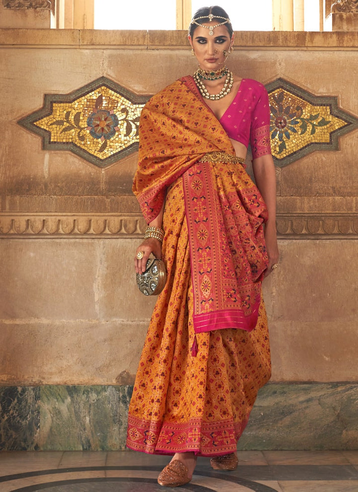 Jasper Orange Banarasi Design Silk Saree with Jacquard Weaving