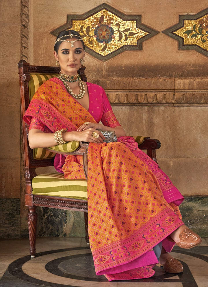 Jasper Orange Banarasi Design Silk Saree with Jacquard Weaving