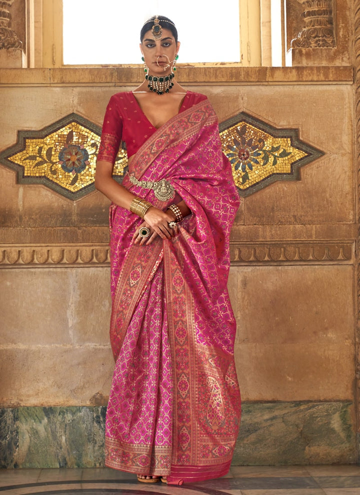 Magenta Pink Banarasi Design Silk Saree with Jacquard Weaving