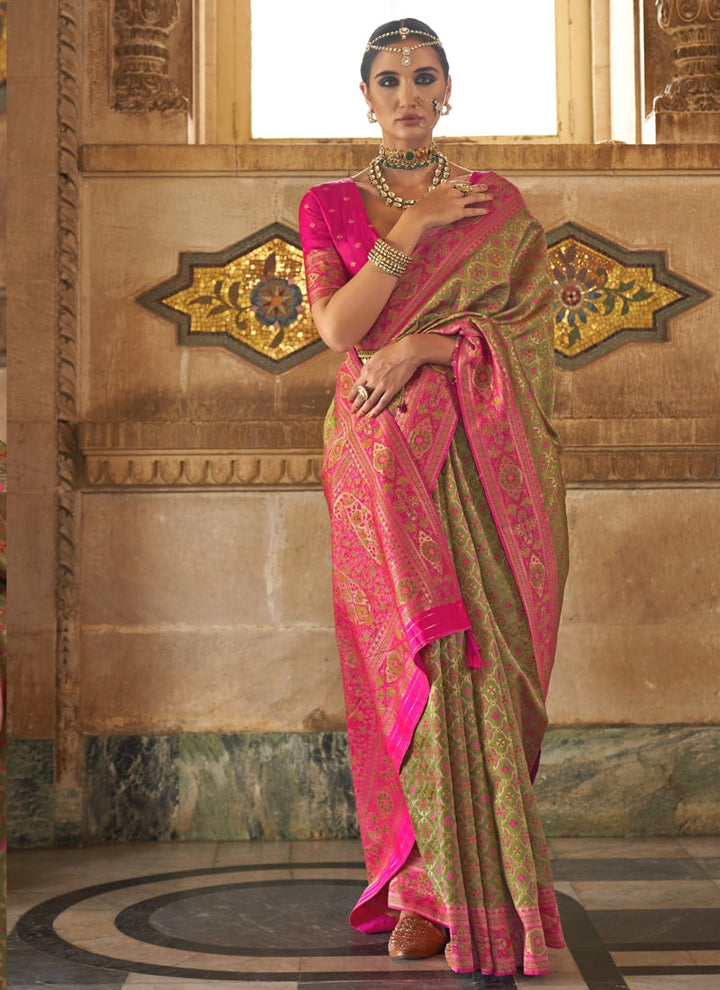 Brass Beige Banarasi Design Silk Saree with Jacquard Weaving