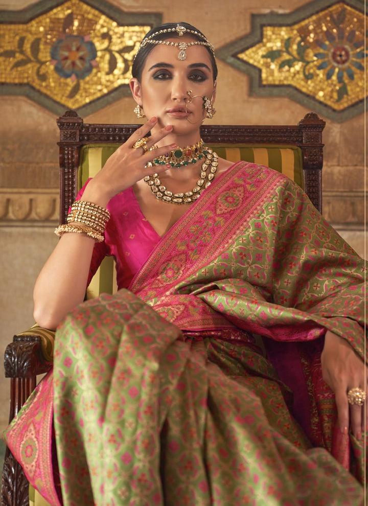 Brass Beige Banarasi Design Silk Saree with Jacquard Weaving