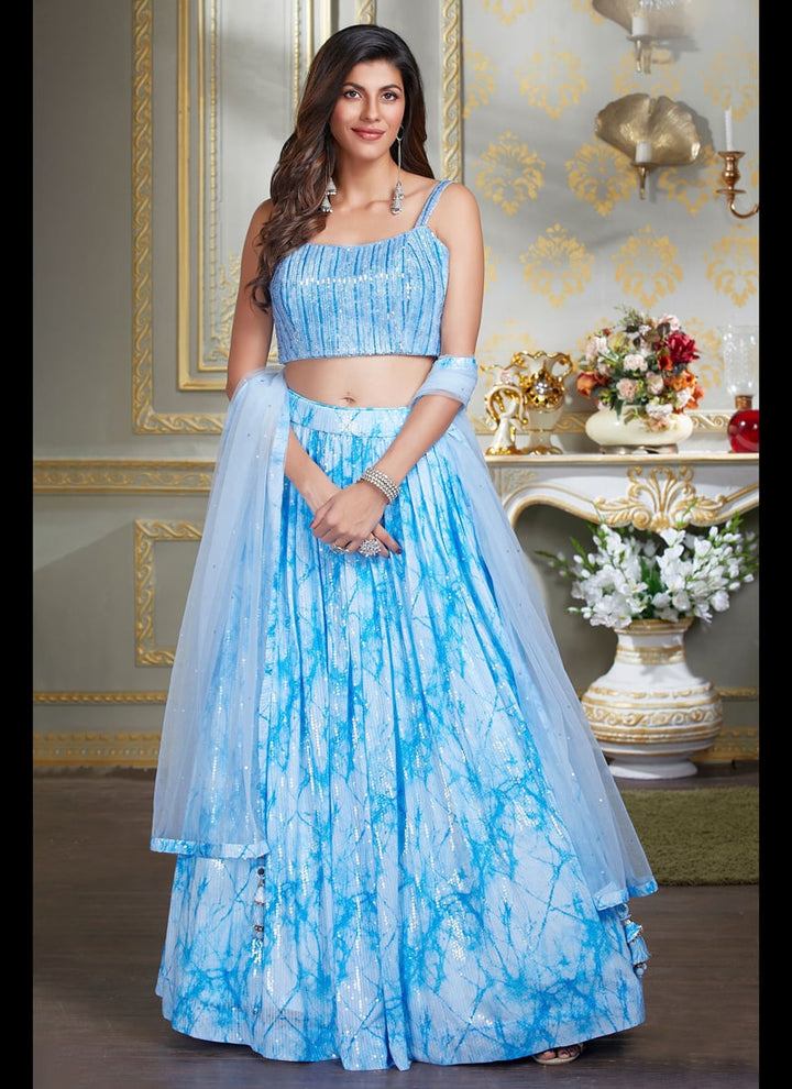 Sky Blue Enchanting Sequence Embellished Lehenga Set with Handcrafted Details