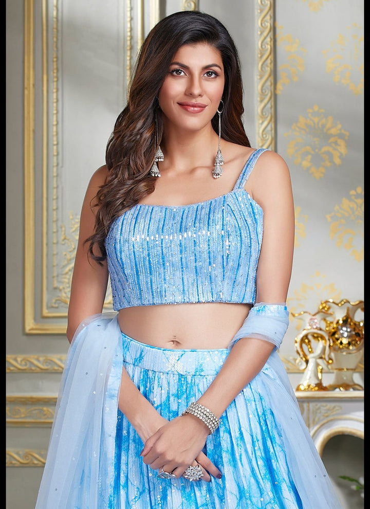 Sky Blue Enchanting Sequence Embellished Lehenga Set with Handcrafted Details