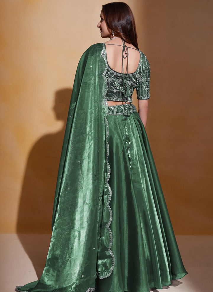 Bottle Green Elegant Organza Silk Wedding Lehenga Set