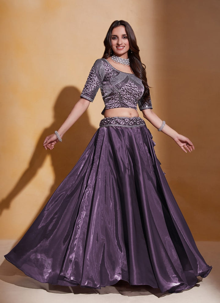 Purple Elegant Organza Silk Wedding Lehenga Set