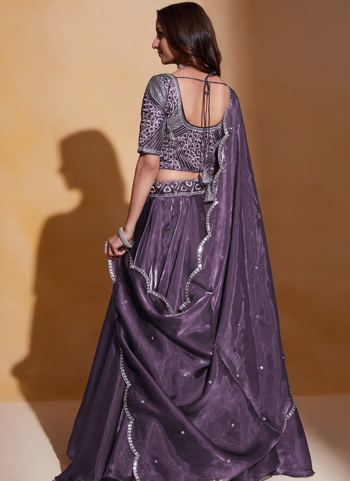 Purple Elegant Organza Silk Wedding Lehenga Set