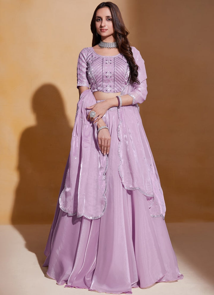 Lavender Elegant Organza Silk Wedding Lehenga Set
