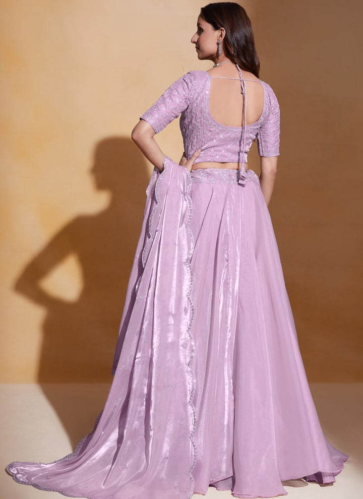 Lavender Elegant Organza Silk Wedding Lehenga Set