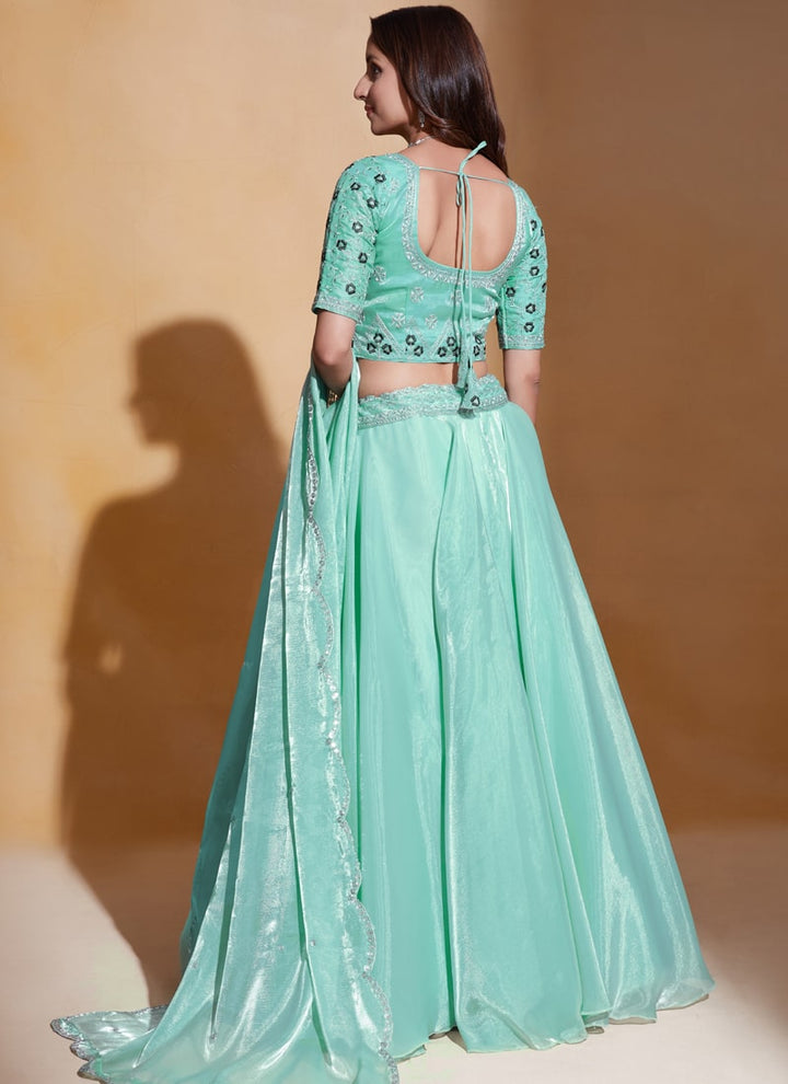 Sea Green Elegant Organza Silk Wedding Lehenga Set