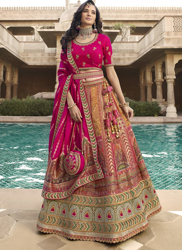 Hot Pink Color Wedding Special Banarasi Silk Lehenga Choli