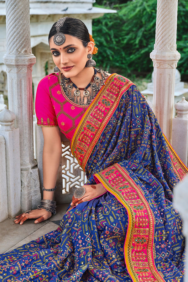 Blue Designer Banarasi Silk Saree with Pure Kachi Work