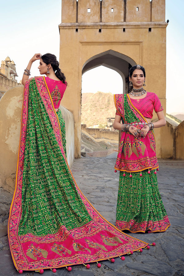 Green Designer Banarasi Silk Saree with Pure Kachi Work