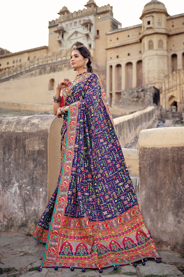 Purple Designer Banarasi Silk Saree with Pure Kachi Work